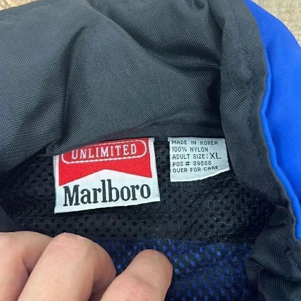 Vintage Marlboro Windbreaker Jacket Blue Full Zip Hooded Men’s - Picture 3 of 12